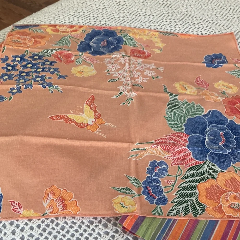8 Napkins, Stripe ones are from Crate&Barrel 21X21, Floral 17X17 no label